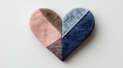 Vibrant Patchwork Heart Symbol Artfully Crafted from Diverse Textile Materials on White