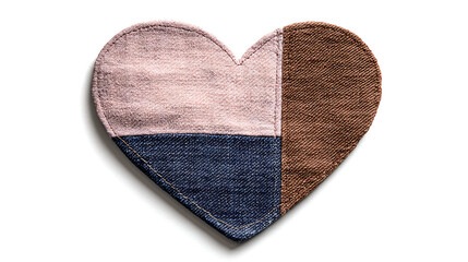 Unique patchwork heart composed of different fabric textures, symbolizing warmth and care