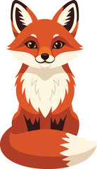 Obraz premium An adorable cartoon fox with vibrant orange fur and white markings, sitting upright with perked-up ears, against a clean white background. Perfect for children's books, cute animal