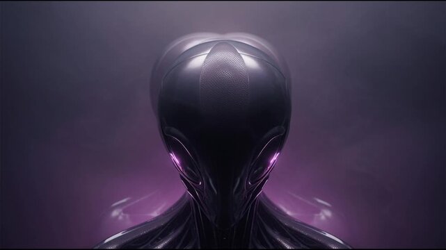 Alien creature with purple background appears in video footage