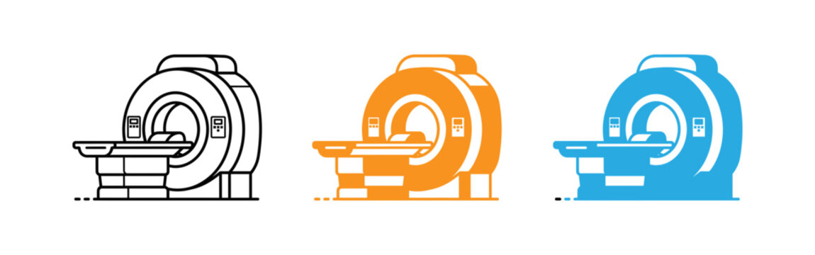 Mri machine illustrations in black orange and blue