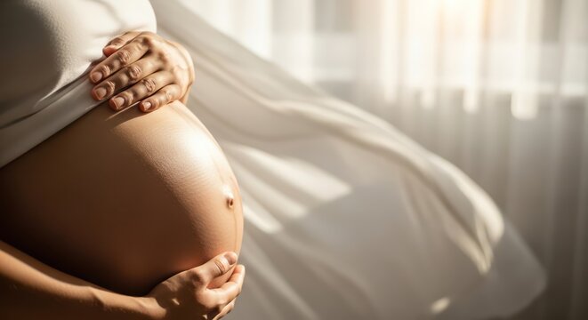 Radiant glow of motherhood a pregnant woman embracing her rounded belly