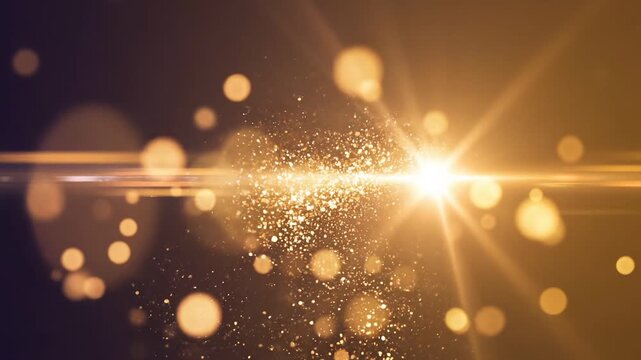 Golden light burst with glowing particles and bokeh effect creating warm celebratory abstract background full of sparkling energy and festive atmosphere combined with golden bokeh light effect