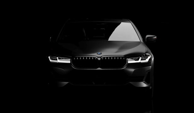 Kazakhstan, Almaty - January 25, 2026: All-new BMW 5 Series G30 540 xdrive on dark background. 3d render	
