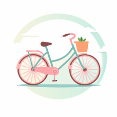 Fototapeta premium Charming Vintage Bicycle with a Basket Full of Green Plants, Evoking a Sense of Eco-Friendly Travel and Outdoor Adventures