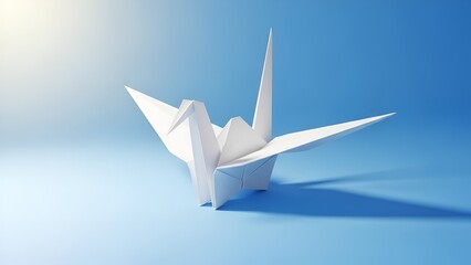 origami crane on blue background, paper art