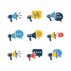 Fototapeta premium Megaphones and speech bubbles icons set