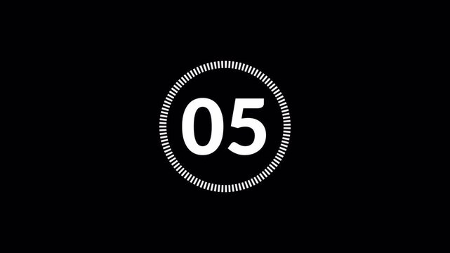 Simple animation of 10 seconds countdown timer with dashes circle on black background animation,4 k animation 