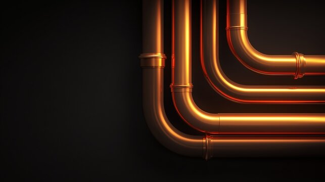 Copper-colored cpvc pipe corner with elbow fittings conveying fluid flow and heat-resistant plumbing concept.
