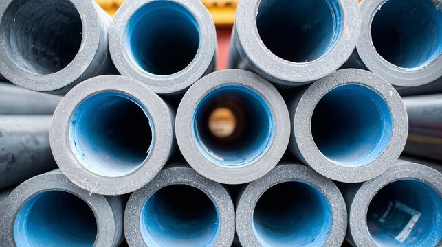 Stack of blue-lined cpvc pipe showing interior and exterior surface, representing plumbing supply, corrosion resistance, and hot-water distribution.