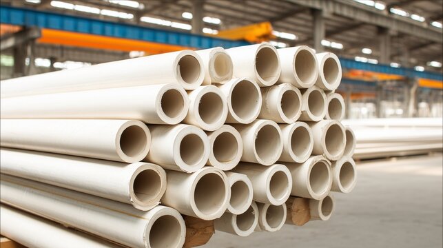Stack of white cpvc pipe in warehouse, representing plumbing supply and corrosion&acirc;&euro;&lsquo;resistant hot water distribution.