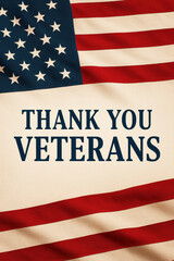 Thank You Veterans Message, American Flag Borders, Patriotic Greeting for Veterans Day or Memorial Day Celebration