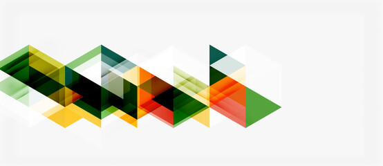 Obraz premium Abstract geometric shapes overlap, creating dynamic visual texture. Colors include green, orange, black, gray. Minimalist design.