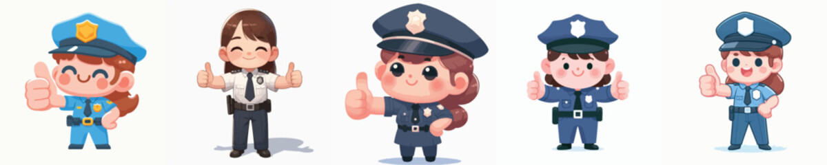 Fototapeta premium A Cute Police Girl Giving Thumbs Up Vector Illustration