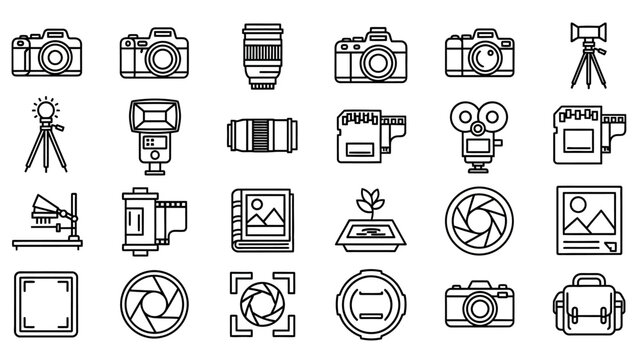 Camera icons and photography symbols.