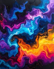 A vibrant abstract art piece with swirling colors