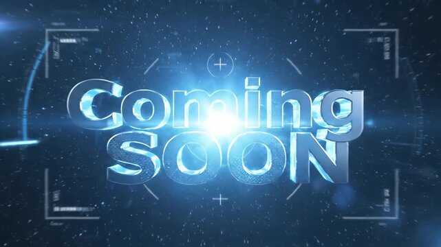 Futuristic Coming Soon Text Animation With Blue Neon Light Streaks and Digital Interface Elements