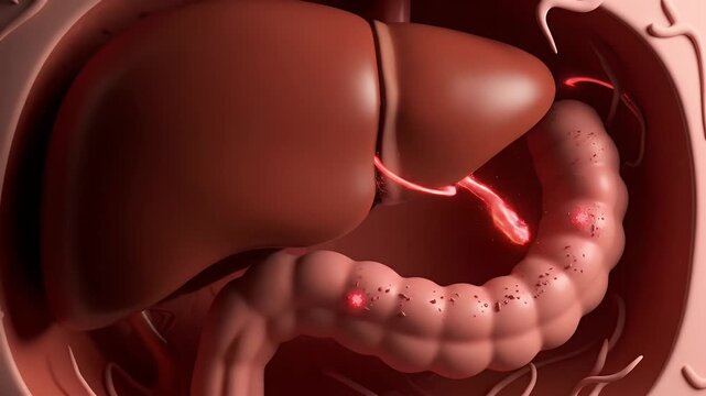 Human Stomach Anatomy with Red Fluid Inside Medical Visualization for Education Health Science and Promotional Projects