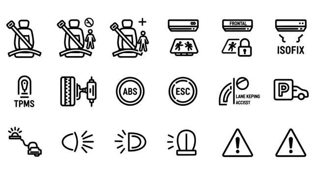 Car Dashboard Warning Light Icons Set.