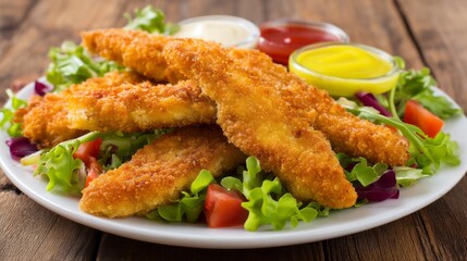 Fototapeta premium A plate of fried chicken with a side of salad