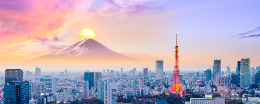 Tokyo Tower With Visible Mount Fuji in the background. Tokyo, Japan