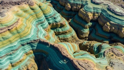 Aerial View of Rainbow Colored Canyon Landscape.