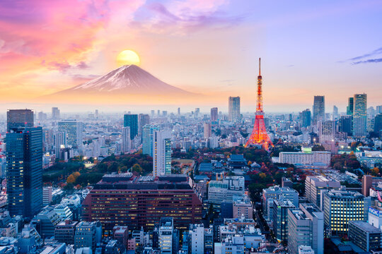 Tokyo Tower With Visible Mount Fuji in the background. Tokyo, Japan