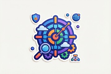 Fototapeta premium Innovative digital target showcasing analytics and security in a colorful design, highlighting the intersection of cybersecurity, data navigation, and futuristic technology inspiration