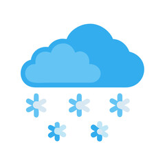 Blue cloud with falling snowflakes on a White Background