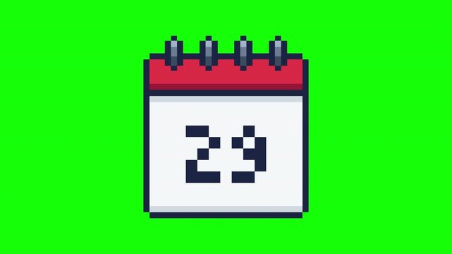Calendar Date 29 (Twenty Nine) Pixel Popup Animation Prores Alpha Channel 4K 60fps