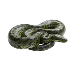 Fototapeta premium Green and black snake coiled in striking pose isolated on transparent background