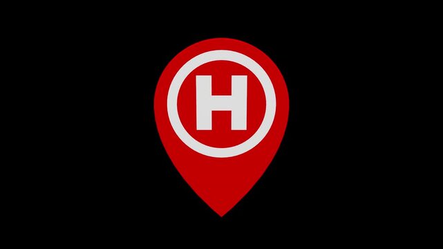 Hospital map location marker animation loop with alpha channel