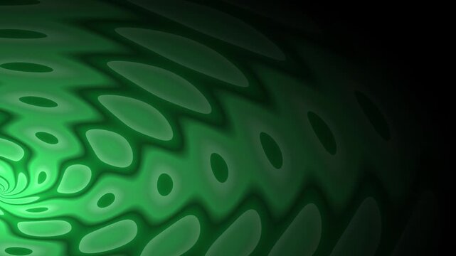 Abstract green spiral pattern with oval shapes and a dark background.