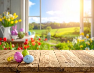 easter eggs on wooden table