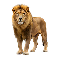 Fototapeta premium Majestic male African lion standing proudly with full mane isolated on transparent background