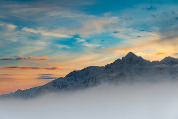 Sunrise above Emilius massif, Aosta valley, Italy landscape