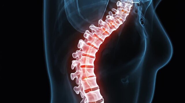 X-ray image of a human spine with scoliosis, medical illustration, anatomical structure, skeletal system, healthcare, X-ray(3).mov reference