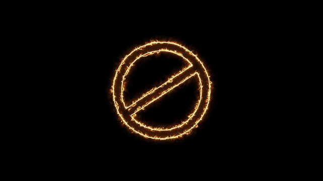 Glowing neon blue color warning line ban icon animation. Wrong sign symbol on black background.