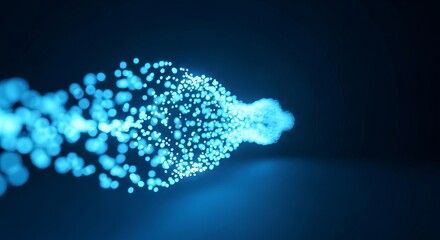 Blue particles flowing in dark space.