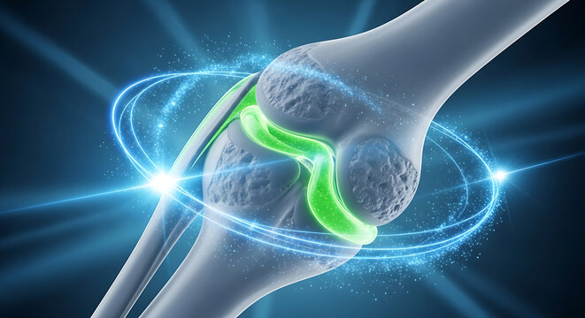 Knee Joint Cartilage Repair and Pain Relief Medical Illustration. Healthy Knee Joint Anatomy
