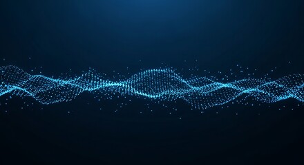 Blue Waveform Digital Particles on Dark Background.