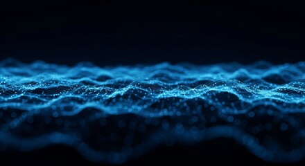 Fototapeta premium Glowing Blue Waves in Dark Water.