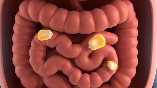 Animation of Human Digestive System with Bolus Food Traveling Through Stomach and Intestines Education Animation