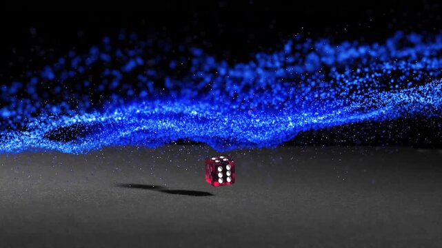 Animation of blue wave over dice on game table