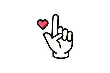 Obraz premium Hand gesture showing index finger pointed up next to small pink heart icon for romantic expression