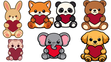 Obraz premium Cute Cartoon Animals with Hearts – Valentine & Friendship Clip art