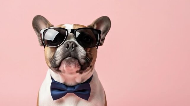 Fashionable French Bulldog Wearing Sunglasses and Bow Tie
