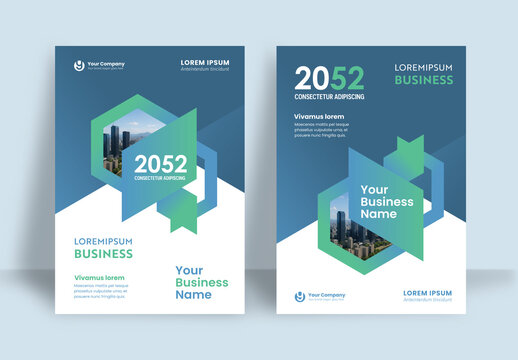 Business Report Cover Template &ndash; Blue and Green Geometric Layout (A4)	
