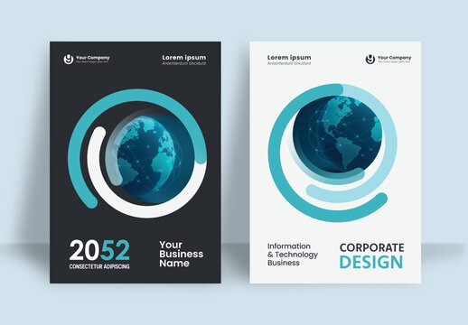 Business Report Cover Template &ndash; Blue and Green Geometric Layout (A4)	
