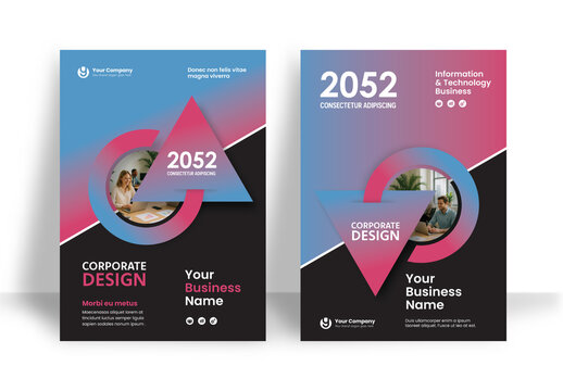 Business Report Cover Template &ndash; Blue and Pink Geometric Layout (A4)	
